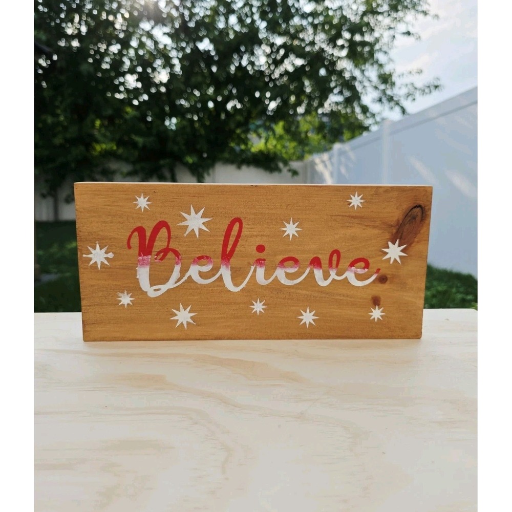 Rustic Wooden Believe Sign Holiday Home Decor Christmas 12" × 5.5"